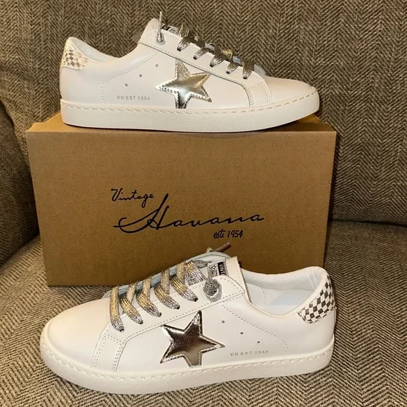 VINTAGE HAVANA Carla Women’s Sneakers Shoes White/Silver Shimmer NWT USA 8 - Picture 3 of 10
